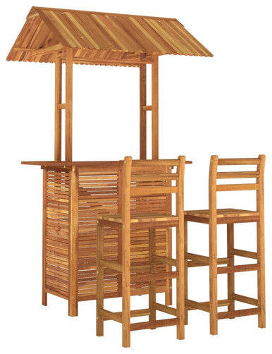 vidaXL Patio Bar Set Outdoor Table and Chairs 3 Piece Solid Acacia Wood Brown