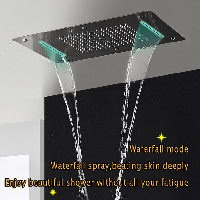 Led Mist Rainfall Shower System and Handheld Shower, Brushed Nickel