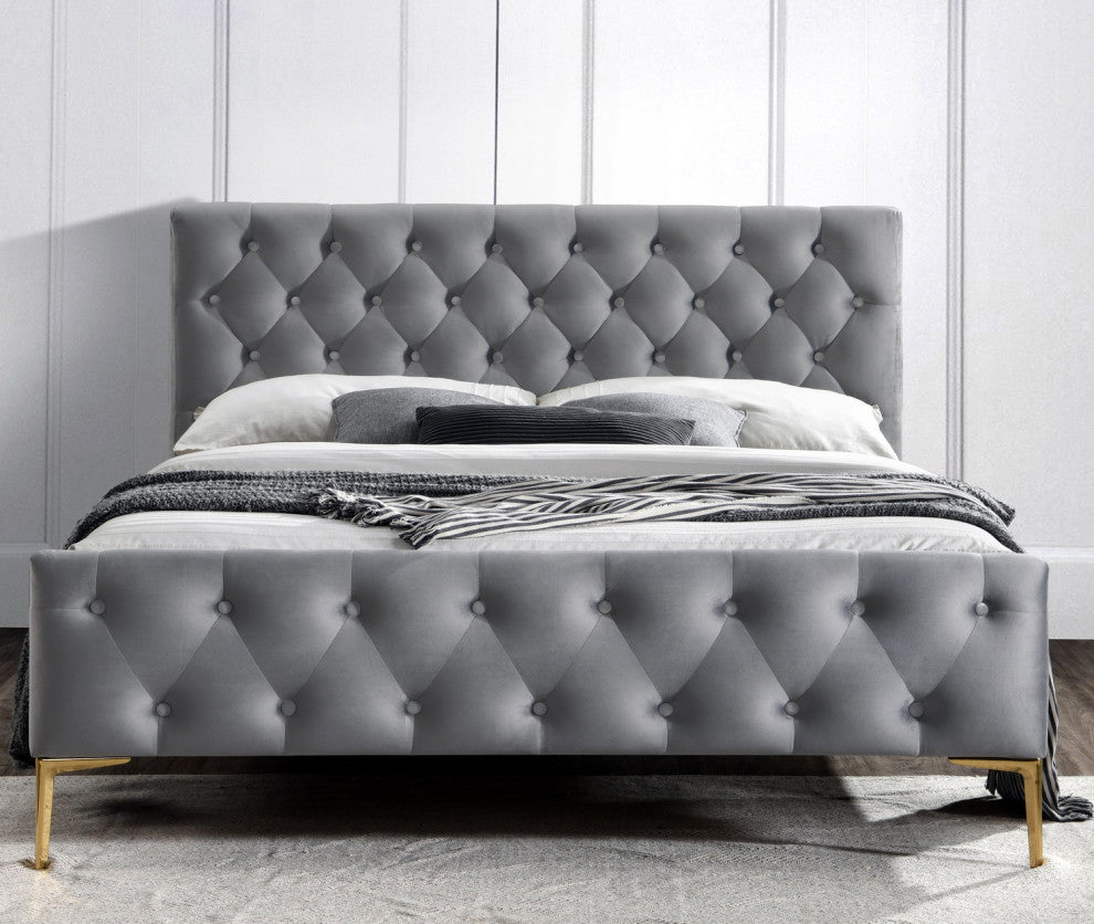 France Upholstered Platform Bed, Queen, Charcoal