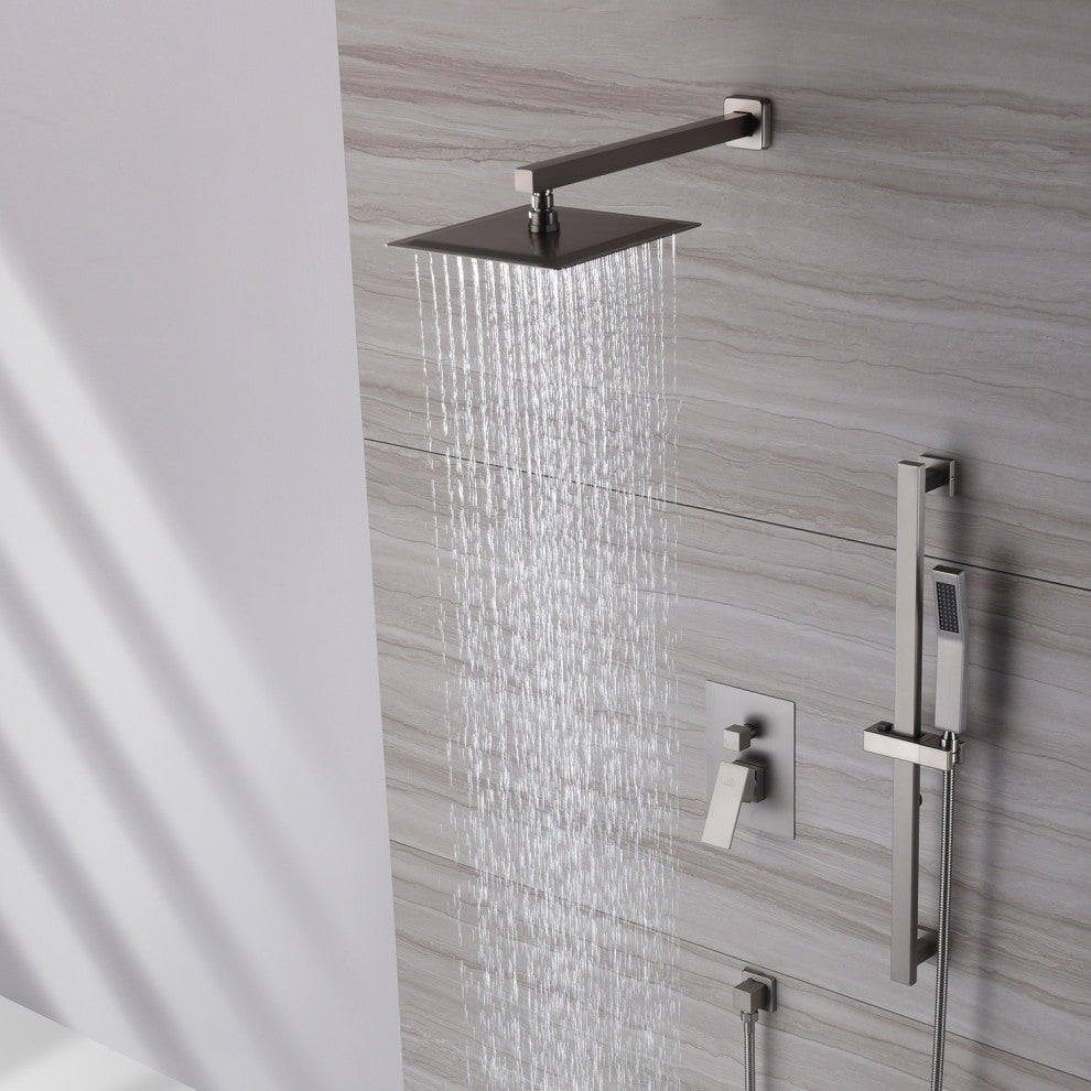 CASAINC 10" Luxury Wall Mounted Shower System Set w Sliding Handheld Rod, Brushed Nickel