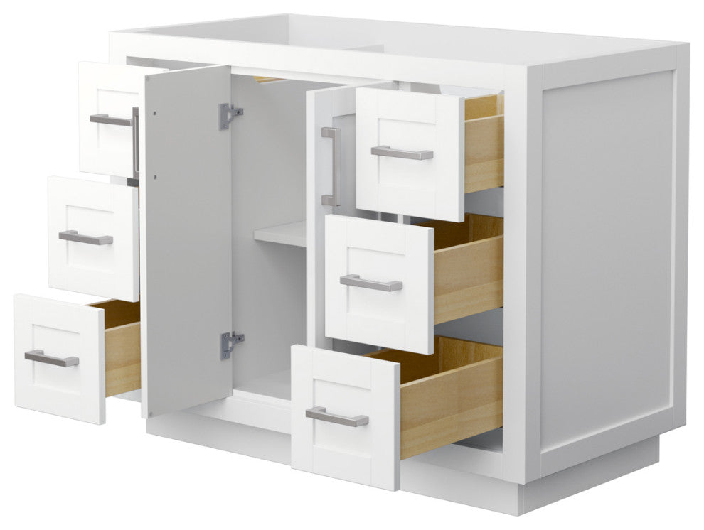 42" Single Bathroom Vanity, White, No Countertop, No Sink, Nickel Trim