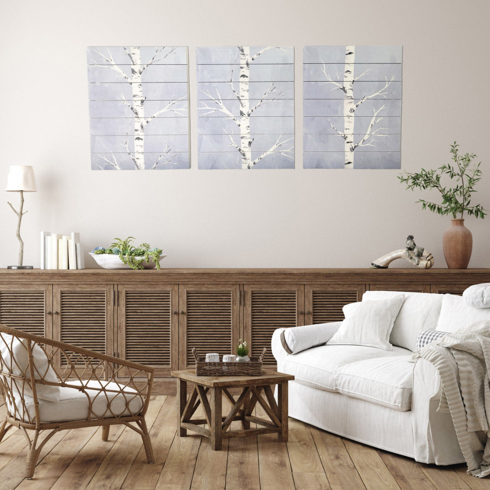 Three Piece Birch Tree Wood Plank Wall Art Set