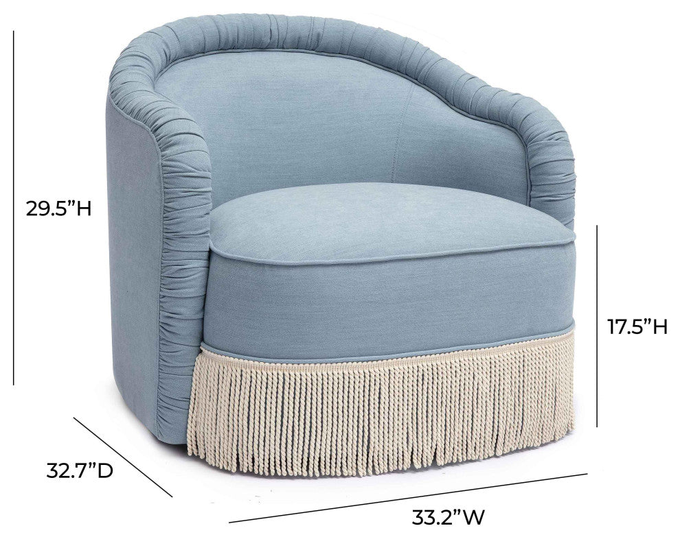 Pamela Faded Blue Recycled Fabric Tassel Lounge Chair