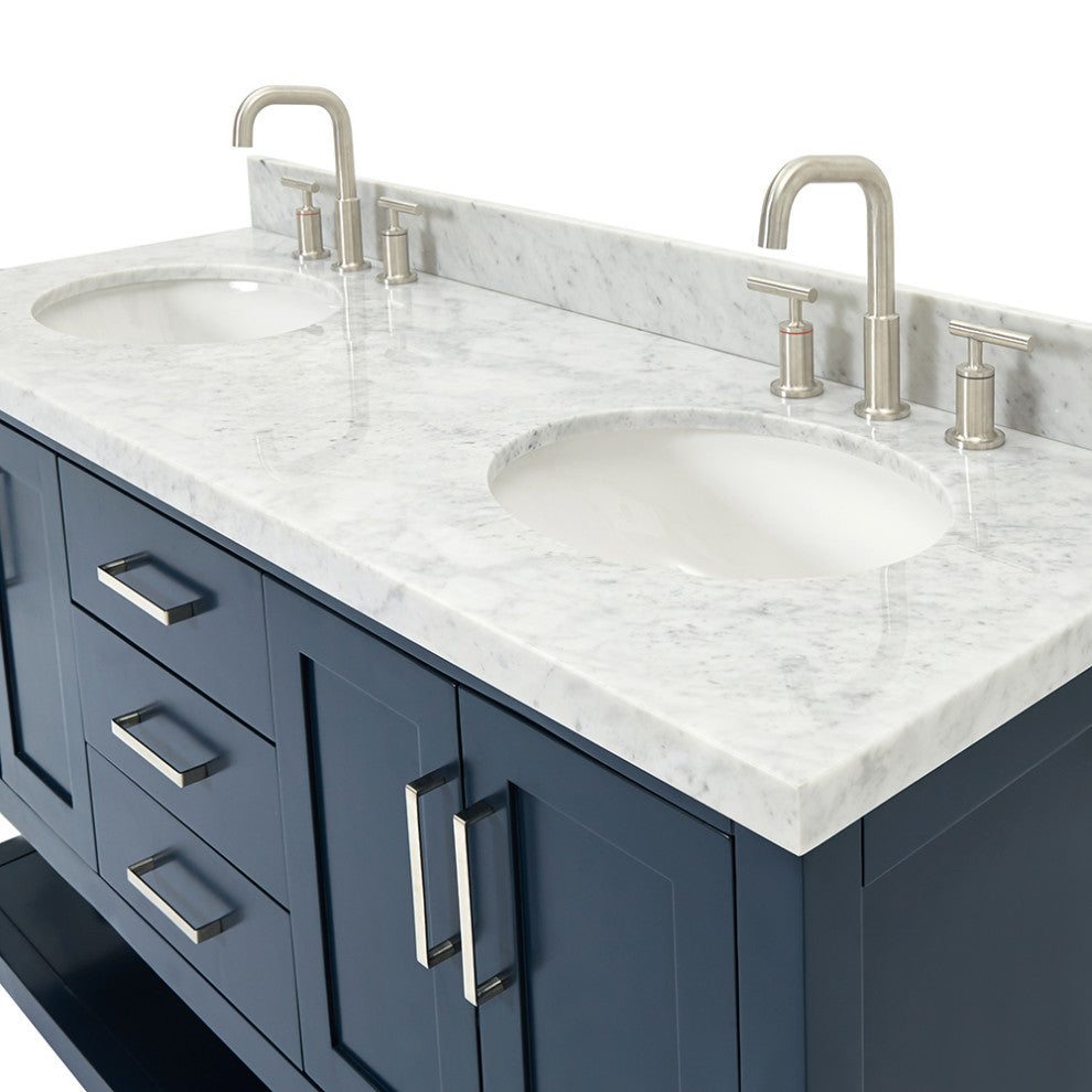Magnolia 61" Oval Sinks Bath Vanity, 1.5" Carrara Marble