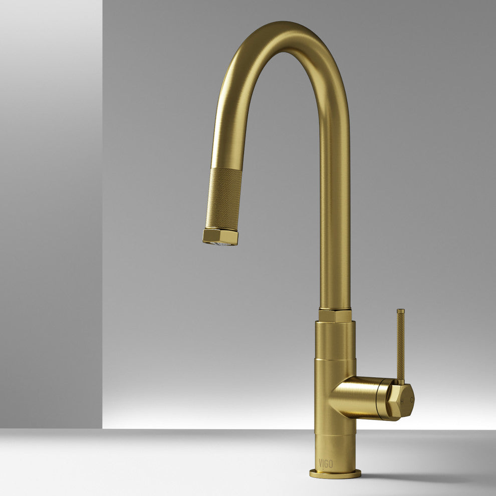 VIGO Hart Arched 18" H Single Handle Pull-Down Kitchen Faucet, Matte Brushed Gold, Without Extras
