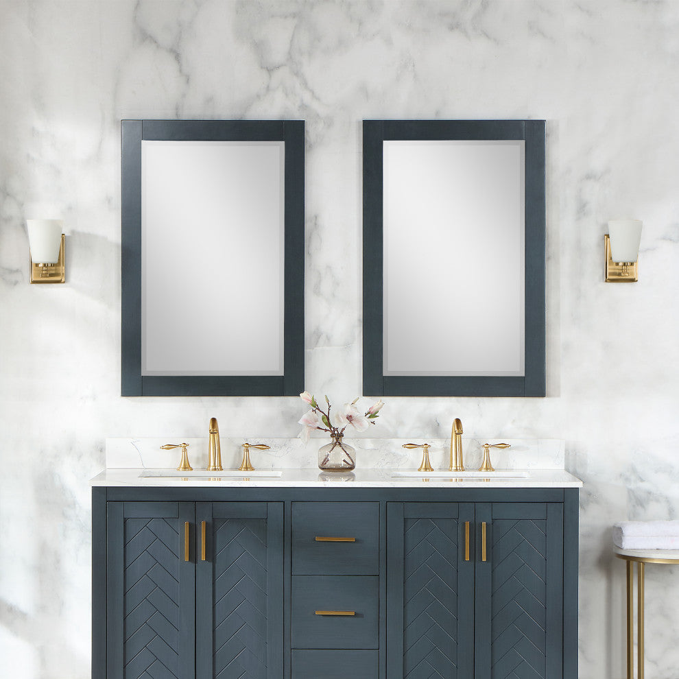 Maribella Rectangular Bathroom Wood Framed Wall Mirror, Classical Blue, 24"