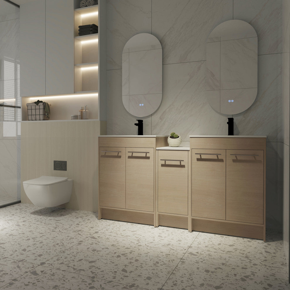 60 inch Plywood Freestanding Bathroom Vanity Set with Integrated Ceramic Sink