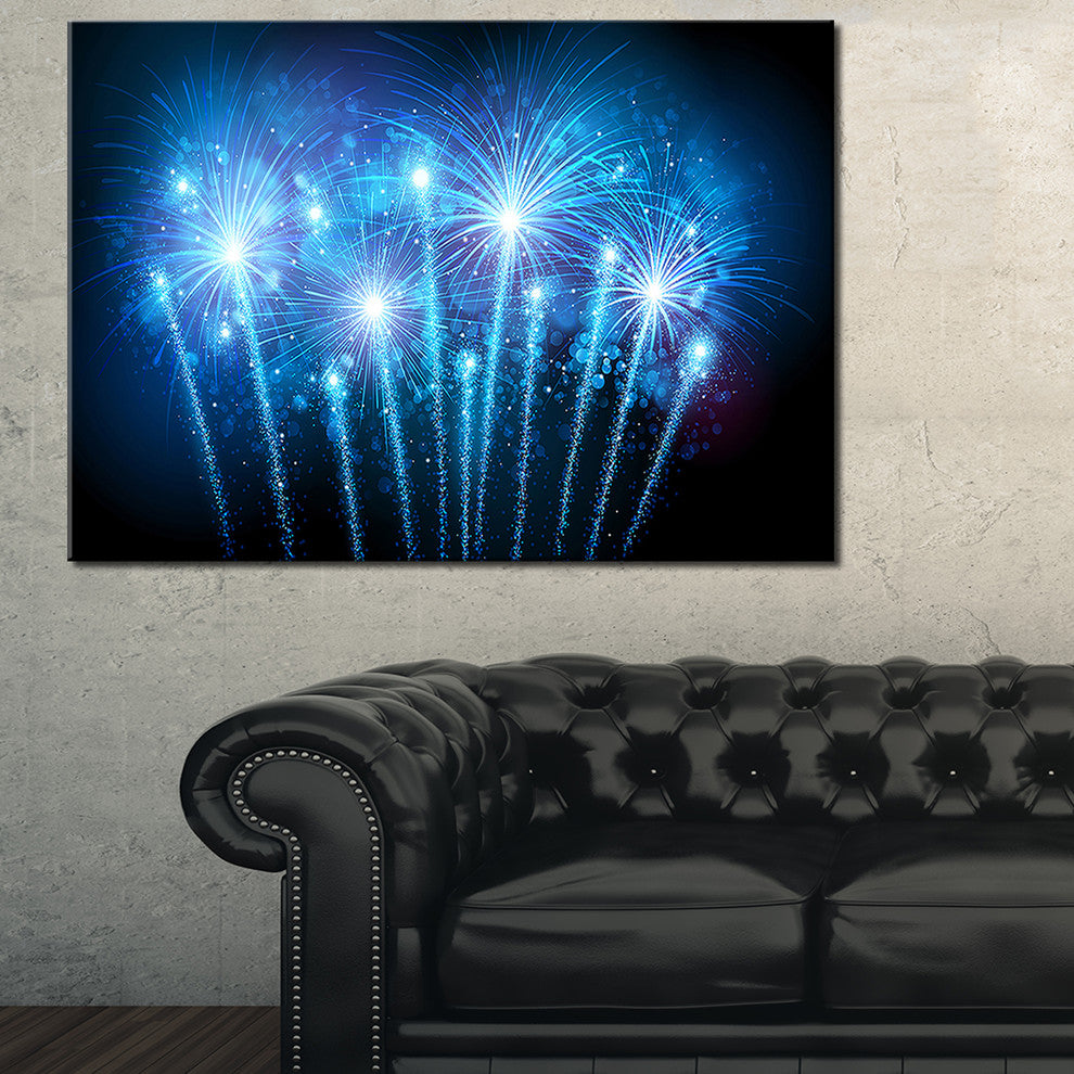 "Blue Fireworks at Night" Skyscape Canvas Photo Print, 32"x16"