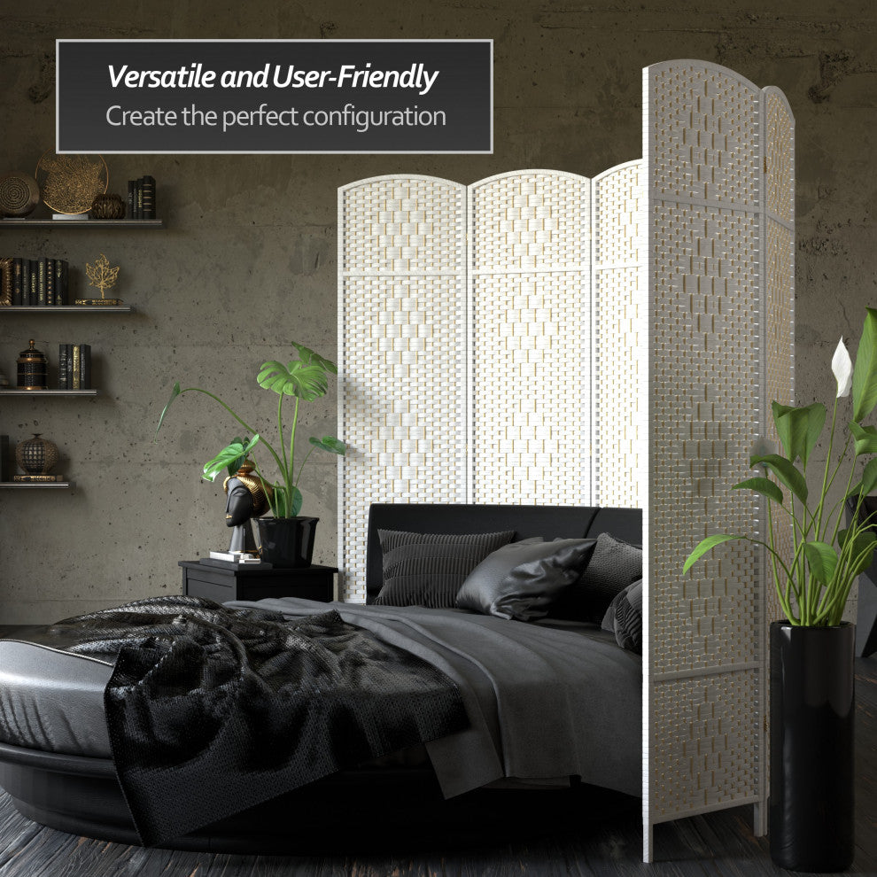 7' Tall Diamond Weave Room Divider, White, 6 Panels