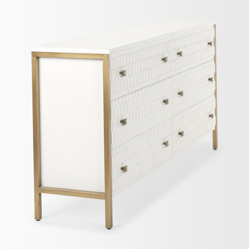 Savannah White Fir Veneer With Gold Metal Accents 6-Drawer Sideboard