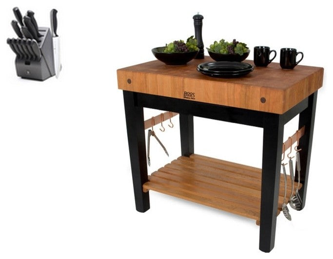 John Boos 24"x24" Butcher Block and Henckels Knife Set, Casters