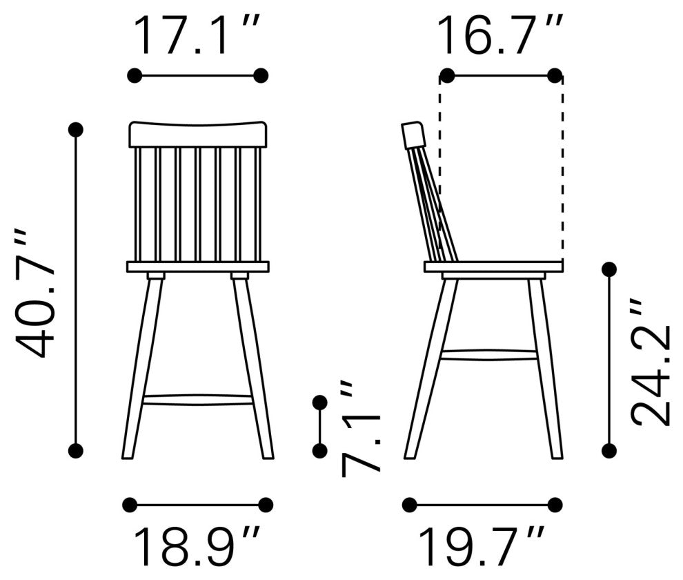 Counter Stool Chair, Set of 2, Wood, Black, Mid Century Bar Kitchen Cafe Bistro