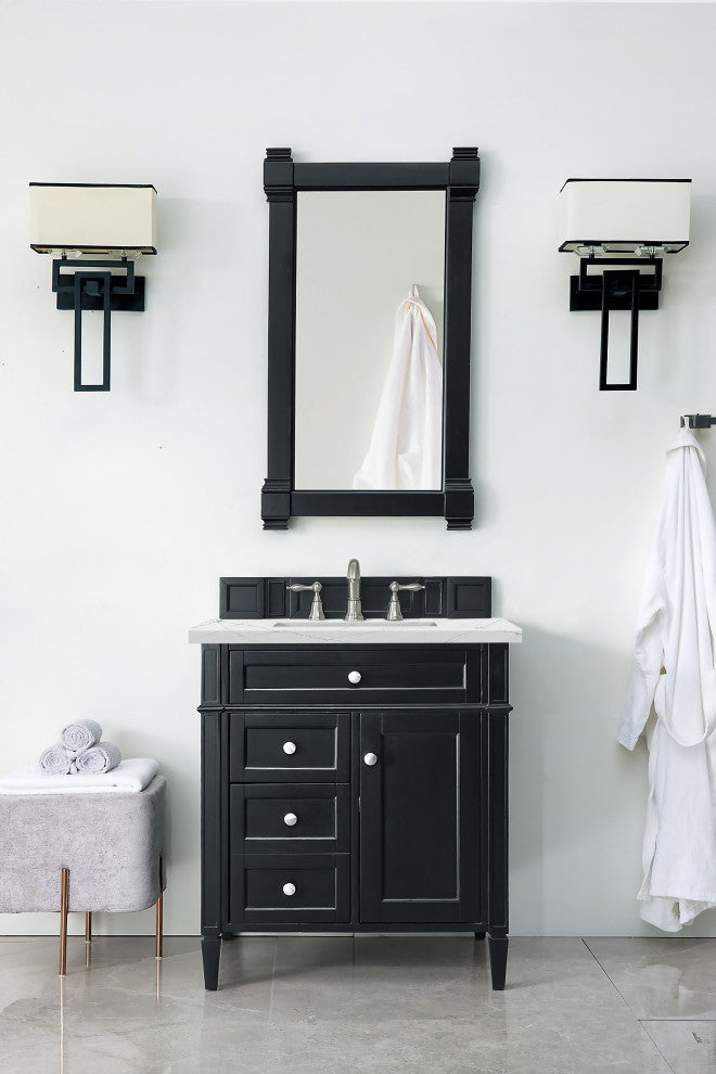 James Martin 650-V30-BKO-3ENC Brittany 30" Single VanityBlack OnyxQuartz Top