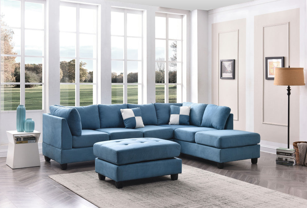 Solana Micro Suede Sectional, Aqua Micro Suede