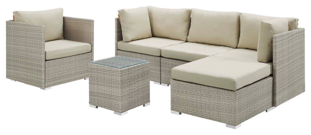 Repose 6-Piece Outdoor Patio Sunbrella Sectional Set Light Gray Beige