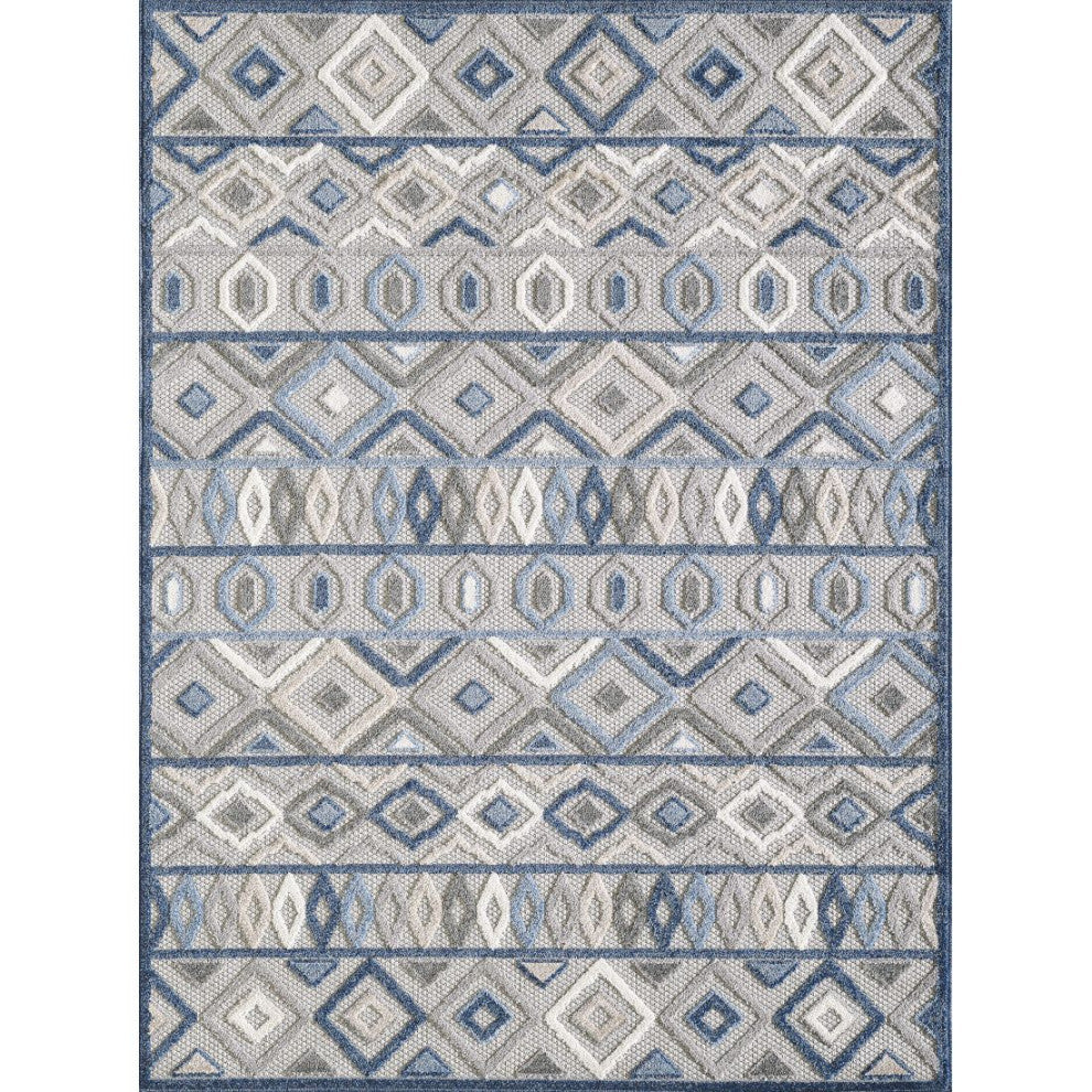 KAS Calla 6921 Grey/Blue Aztec Area Rug, 5'3" x 7'