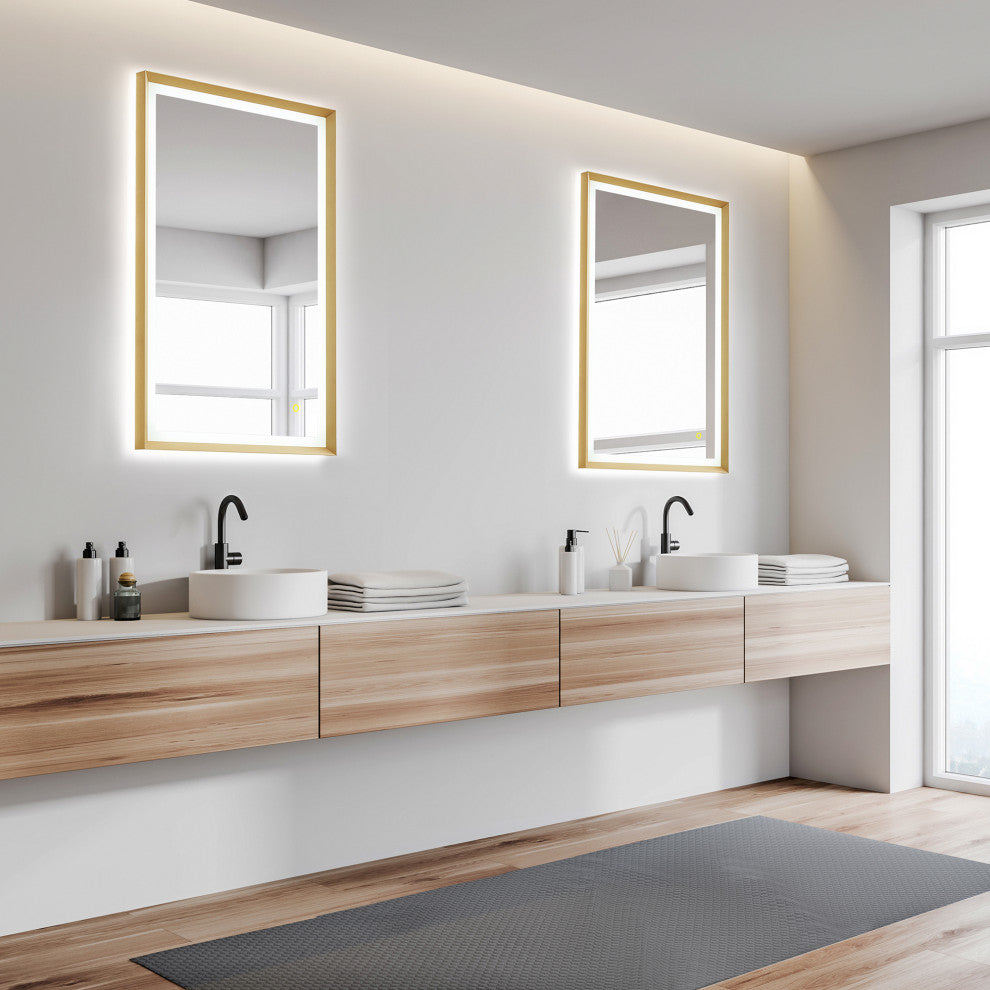 Apollo Anti-Fog Dimmable Vanity, LED Lighted Wall Mirror, Brushed Gold, 24"