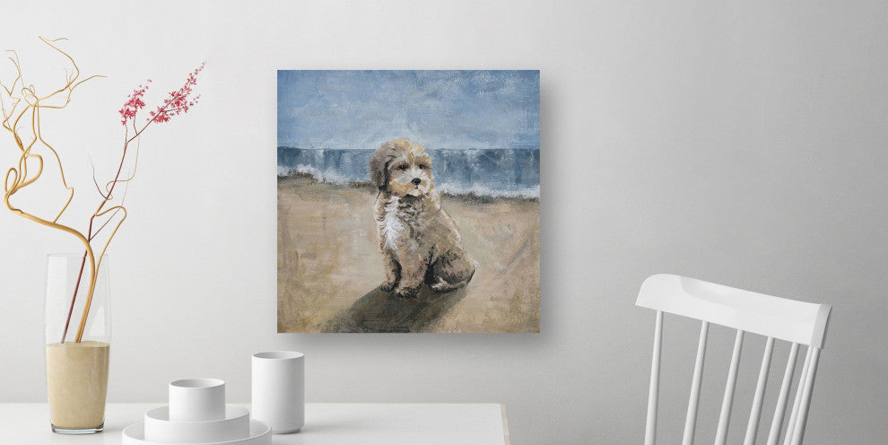 "Dog by the Beach" Painting Print on Wrapped Canvas, 12"x12"
