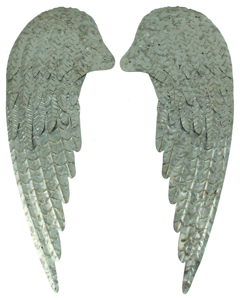 Galvanized Metal Rustic Angel Wings Wall Decor Set