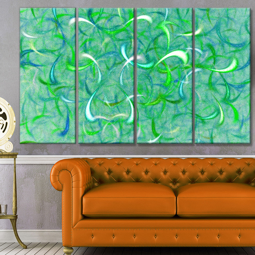Green Watercolor Fractal Pattern, Abstract Art on Canvas, 48"x28", 4 Panels