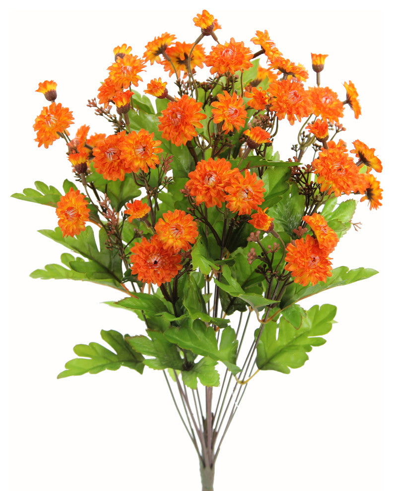 17 Stems Full Bloom Button Mum Bush, Orange