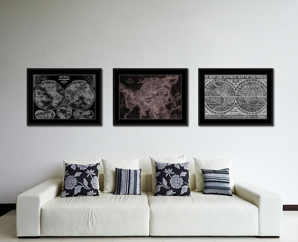 Asia Vintage Vivid Sepia Map Print On Canvas With Black Custom Frame, 28" X 37"