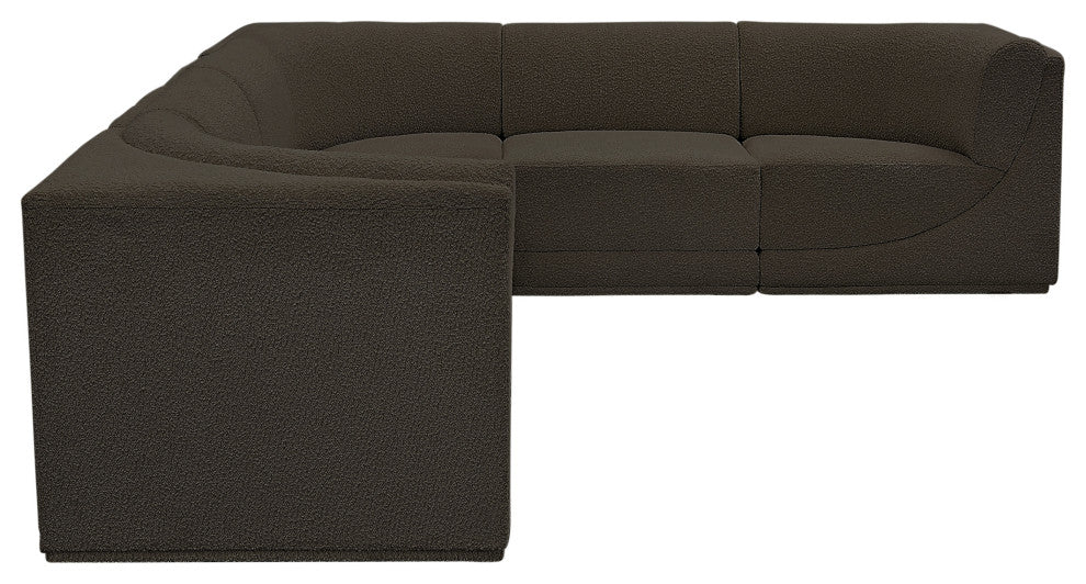 Ollie Black Boucle Fabric L-Shaped Modular Sectional, Brown, 6-Piece: 3 Armless Chair, 3 Corner Chair