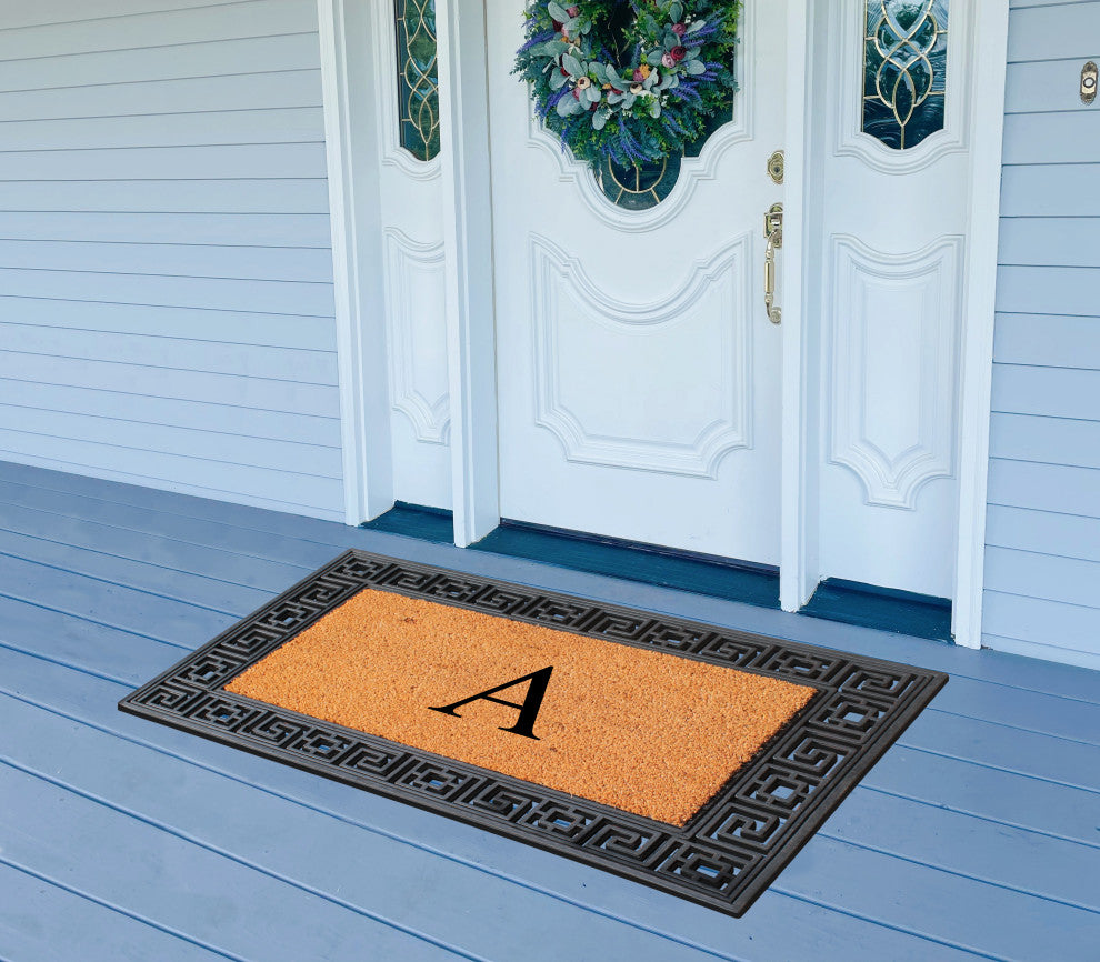 Rubber And Coir Greek Key Black Border 24"x36", Outdoor Monogrammed Doormat, A