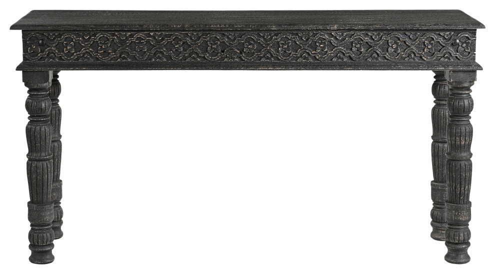 Wiley Carved Console Table, Black