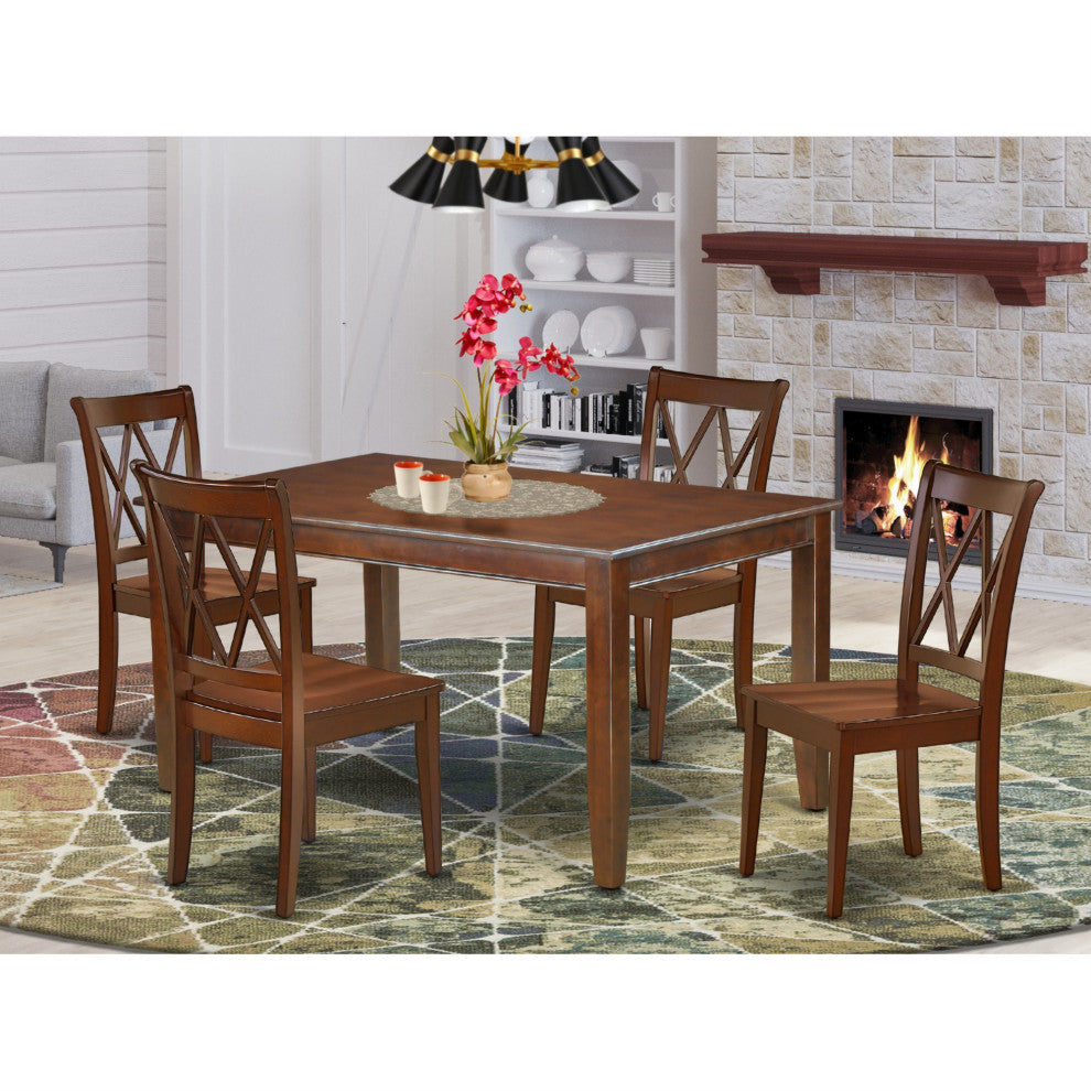 Ducl5-Mah-W 5-Piece Rectangular 60" Table And 4 Double X Back Chairs