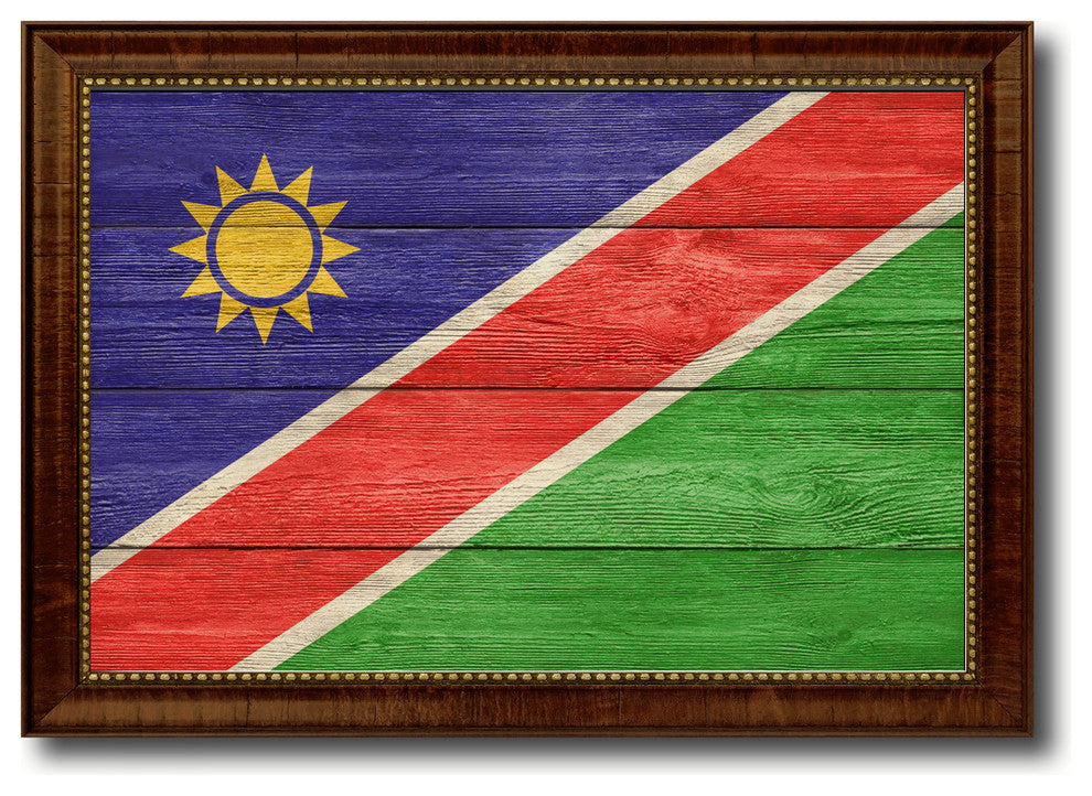 Namibia Country Textured Flag Print With Brown Gold Frame, 15"X21"