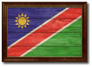 Namibia Country Textured Flag Print With Brown Gold Frame, 15"X21"