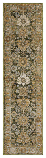 Adeline Bordered Traditional Green/ Gold Area Rug Runner 2'3" x 8'