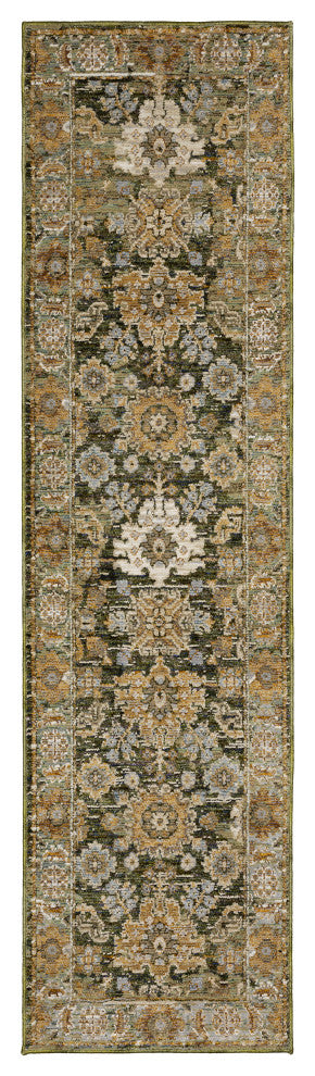 Adeline Bordered Traditional Green/ Gold Area Rug Runner 2'3" x 8'