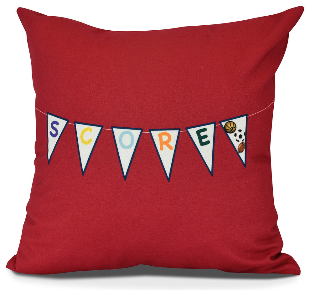 Score!, Word Print Outdoor Pillow, Red, 20" x 20"