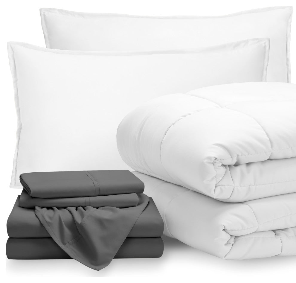 Bare Home 8-Piece Bed-in-a-Bag Split Sizes, White, Gray, Split Head Flex King