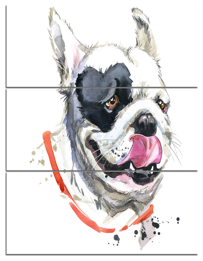 Kiss French Bulldog Illustration, Animal Canvas Wall Art, 28x36, 3 Panels
