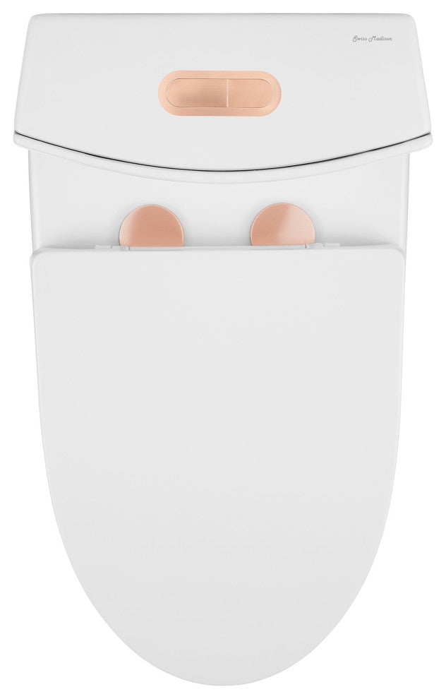 St. Tropez Elongated Toilet Dual Vortex Flush Glossy White, Rose Gold Hardware