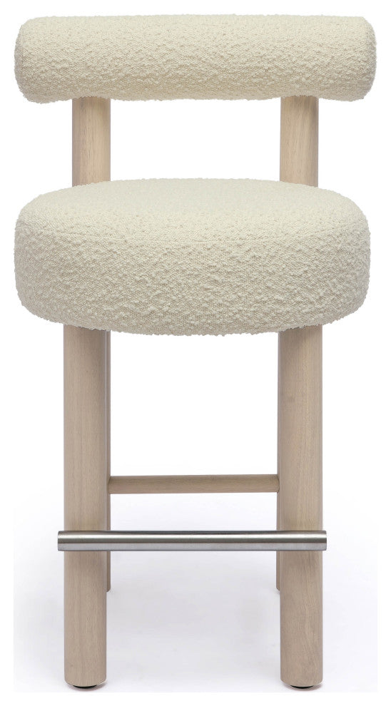 Carmel Cream Boucle and Solid Wood Counter Stool