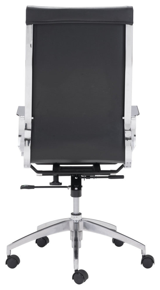 Computer Work High BackChair, Faux Vinyl Leather, Black, Silver, Home Office