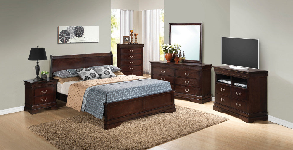 Louis Philippe Cappuccino King Wood Panel Bed