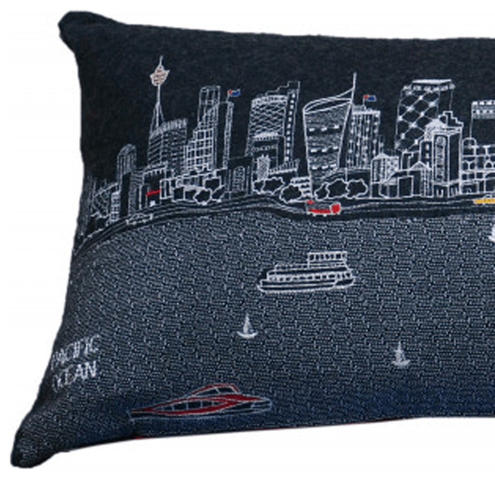 46" Black Sydney Nighttime Skyline Lumbar Decorative Pillow