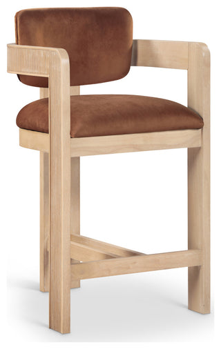 Sacha Upholstered Bar and Counter Stool, Cognac, Velvet, Natural