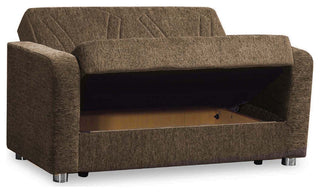 Modern Sleeper Loveseat, Chenille Fabric Seat With Matching Pillows, Beige