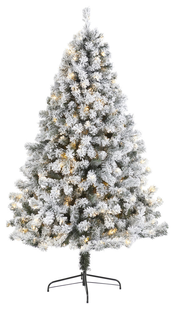 7' Flocked West Virginia Fir Artificial Christmas Tree With 350 Clear LED Lights