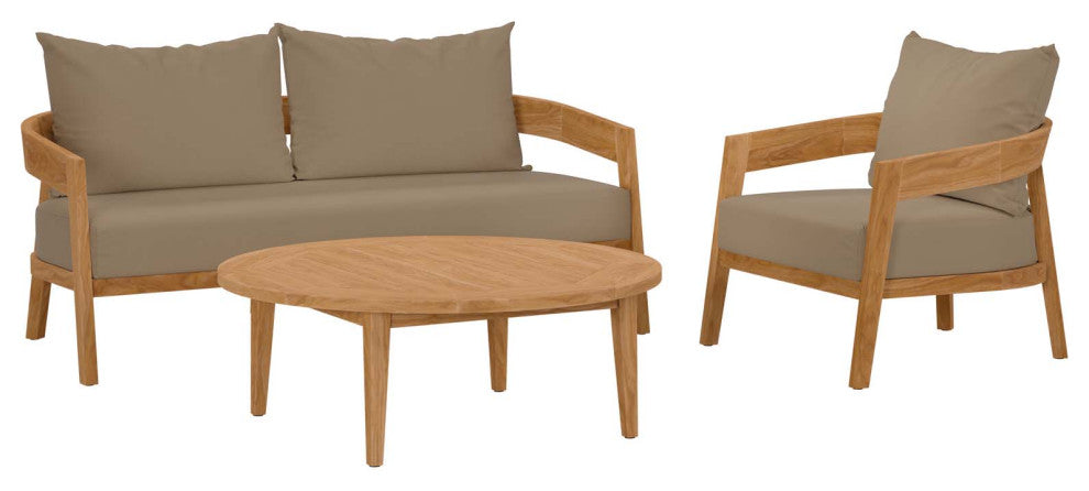 Brisbane 3-Piece Teak Wood Outdoor Patio Outdoor Patio Set, Natural Light Brown