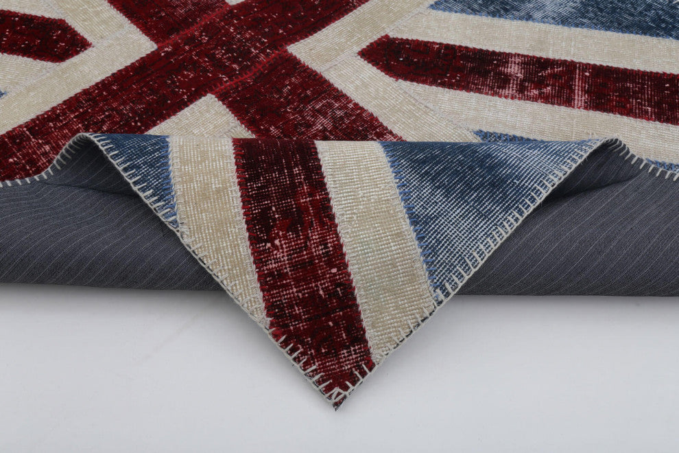 Rug N Carpet - Hand-knotted Anatolian 4' 0'' x 5' 11'' Flag Patchwork Rug