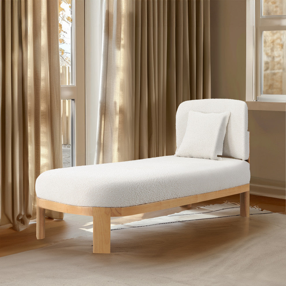 Maybourne Boucle Fabric Upholstered Chaise/Bench, Cream, Natural Finish
