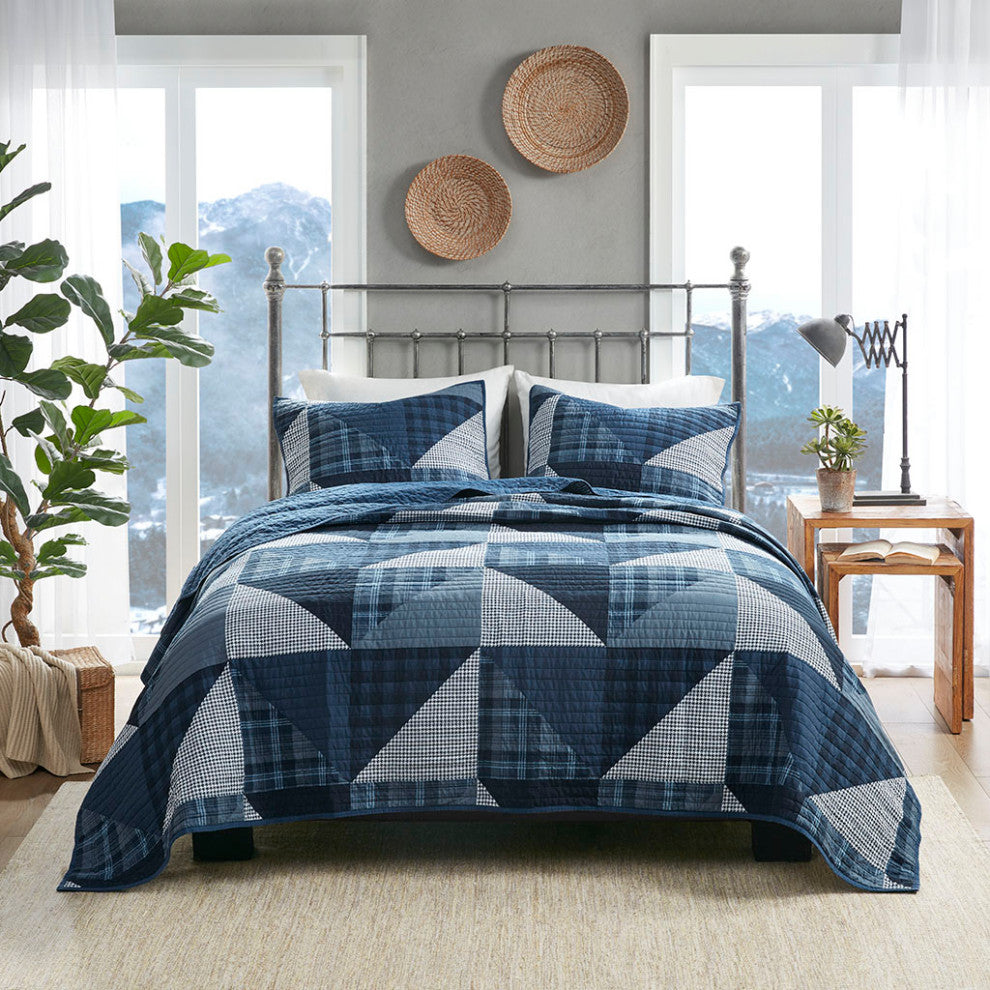 Woolrich Olsen Olsen 3 Piece Oversized Cotton Quilt Set, Blue