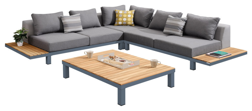 Polo 4-Piece Outdoor Sectional Set, Dark Gray Cushions and Modern Accent Pillows